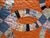 American Orange Patchwork Quilt Double Wedding Ring Hand-Pieced Reverse Scalloped Edge For Sale - Image 3 of 9