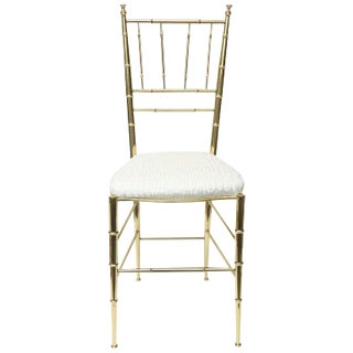 Vintage Italian Chiavari Faux Bamboo Brass and Upholstered Side Chair Restored MCM For Sale