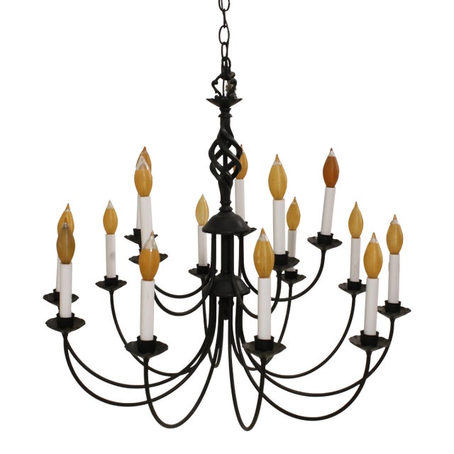 Country Style 15 Arm Lighted Chandelier For Sale