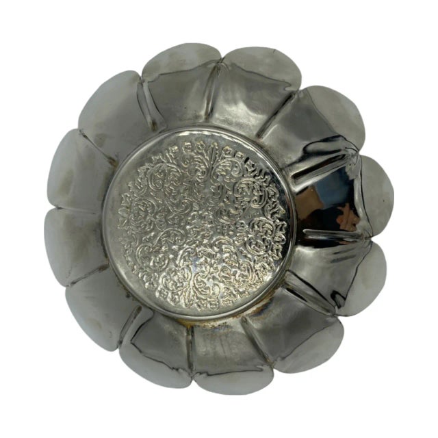 Mid 20th Century Vintage Lotus Flower Candy Bowl Trinket Dish Silver Plated Floral Gift Decor For Sale - Image 5 of 12