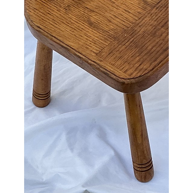 1980s Cottagecore Oak Stool Highback Artisan Crafted Country Oak For Sale - Image 9 of 10