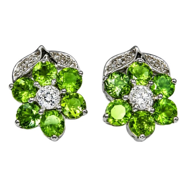 Late 20th Century 14K White Gold Alexandrite Diamond Floral Stud Earrings, Pair For Sale
