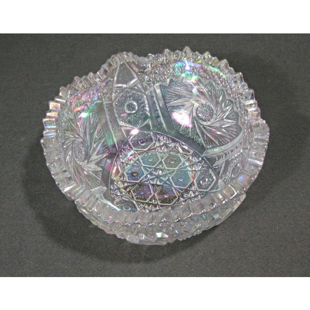 1980s Vintage l.e. Smith Comet in the Stars Iridescent Opalescent Crystal Bowl For Sale - Image 5 of 7
