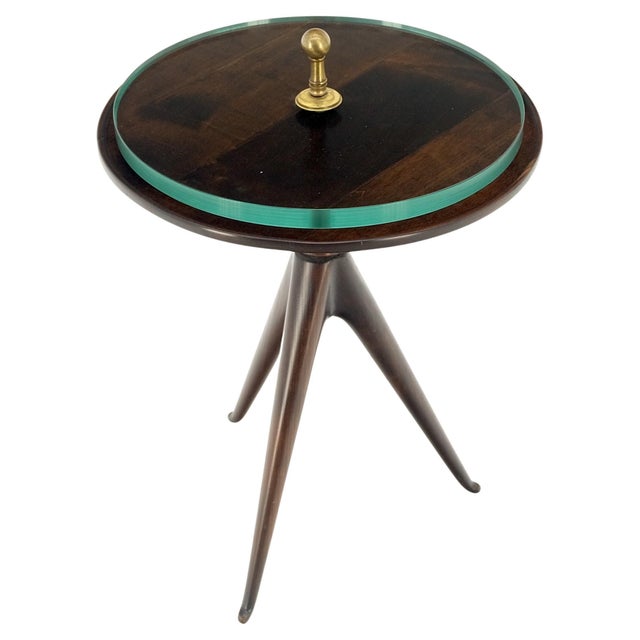 Tripod Legs Base Thick Glass Top Round Butler Serving Side End Table