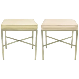Polished Steel X-Stretcher Benches in Complementary Faux Leather - a Pair