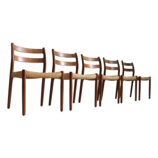Vintage Danish Model 84 Dining Room Chairs by Niels Otto for J.L. Møllers, 1960s, Set of 5 For Sale