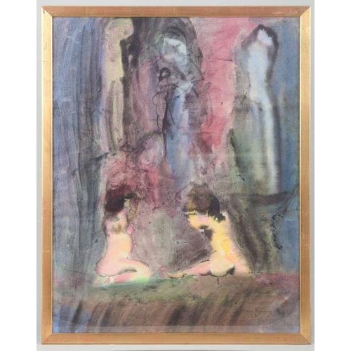 Swedish artist. Mixed media on paper. Title: “Begråtande” Artist: Illegibly signed Image size: 60 × 47 cm Frame size: 64 ×...