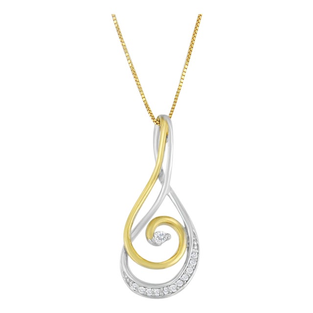 Espira 10K Two-Tone Gold Round Cut Diamond Sparkling Spiral Pendant Necklace (1/6 cttw, J-K Color, I2-I3 Clarity) For Sale