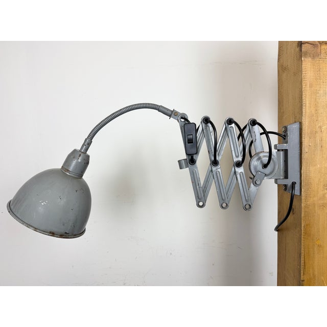 Metal Grey Industrial Scissor Wall Lamp from Elektroinstala, 1960s For Sale - Image 7 of 18