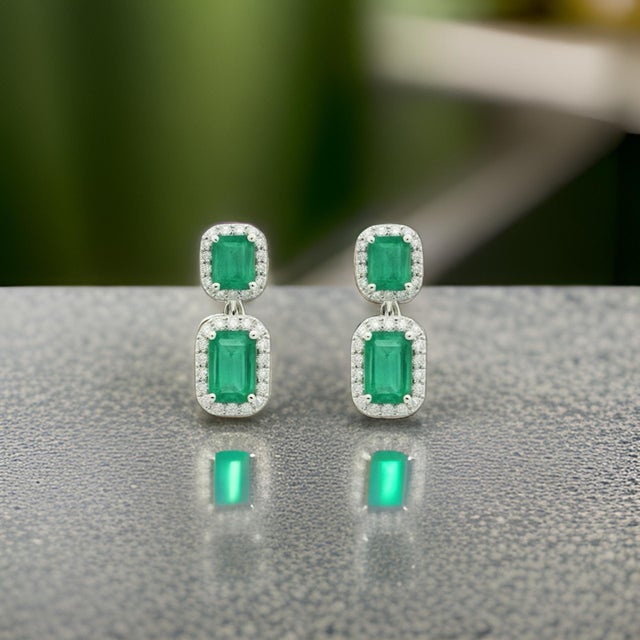 Natural Emerald Diamond Earrings 14k Gold 3.48 TCW Certified For Sale - Image 11 of 13