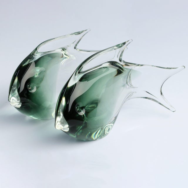 Aqua Sommerso Murano Glass Fish, 1970s, Set of 2 For Sale - Image 8 of 9