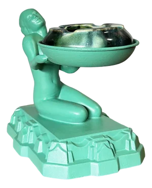1920s Green Enamel Nuart Nude Female Ashtray With McCoy Ashtray