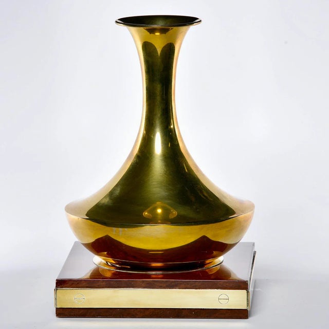 Mid Century Faux Tortoise Shell Stand With Brass Vase For Sale - Image 4 of 10