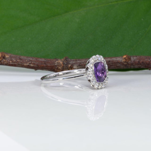 Purple 1.3Ct Gia Certified Purple Sapphire Ring With Natural Diamonds: Solid 14k Gold For Sale - Image 8 of 10