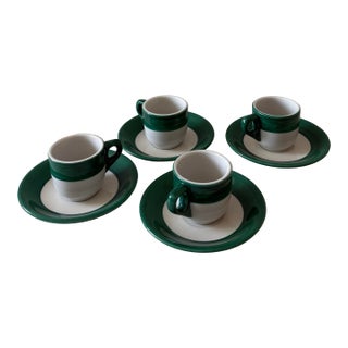 Mid 20th Century Set of 4 Shenango Pottery Espresso Cups and Saucers - 8 pcs For Sale