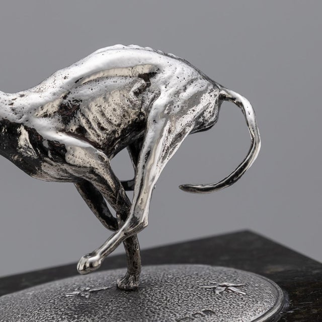Black Vintage 20th Century English Silver Greyhound Statue on Granite Base, 1994 For Sale - Image 8 of 12