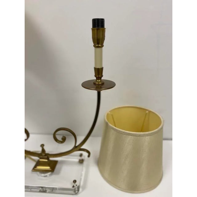 Traditional Decorative Crafts Two Arm Brass Lamp on Crystal Base For Sale - Image 3 of 10