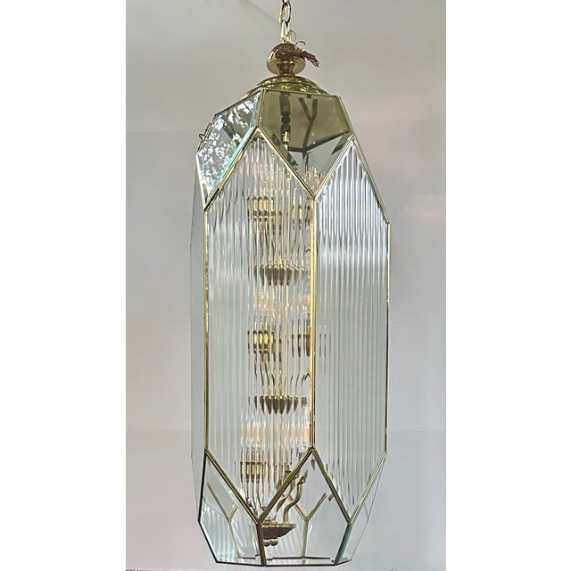 Large 1990s New Old Stock Fluted Glass Art Deco Revival Chandelier With 9 Lights For Sale - Image 9 of 12