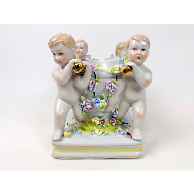 Antique 19th Century German Figural Porcelain Putti Basket or Jardiniere with Hand-Applied Flowers from Greiner & Sohne Rauenstein For Sale - Image 4 of 18