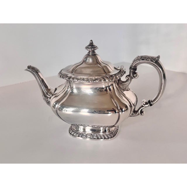 Gorham "Shell & Gadroon" Silverplate 6-Piece Tea & Coffee Service With Footed Tray For Sale - Image 10 of 14