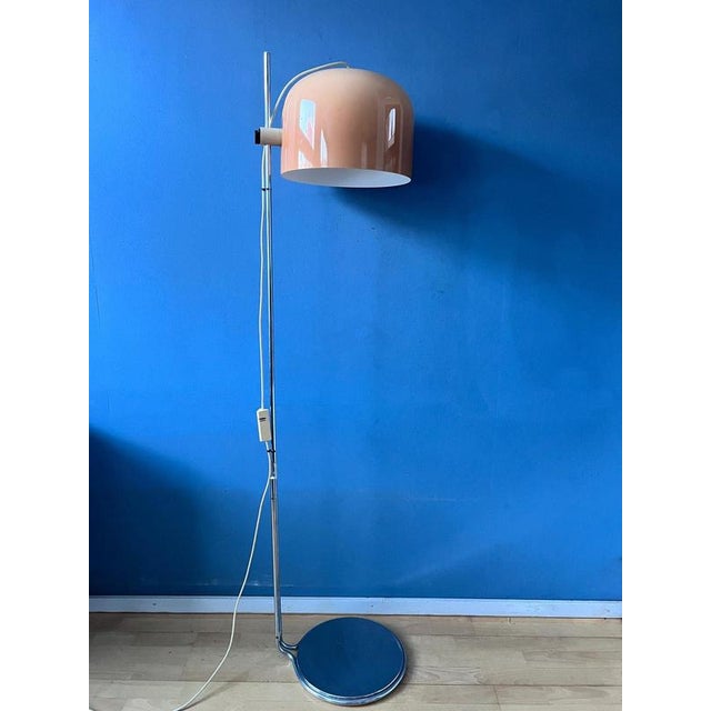 Plastic Space Age Floor Lamp with Chrome Base and Orange Shade from Guzzini For Sale - Image 7 of 13