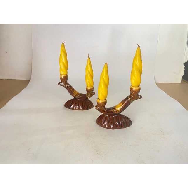 French Candleholder Ceramic with Yellow Candles, France, 1970s, Set of 4 For Sale - Image 3 of 11