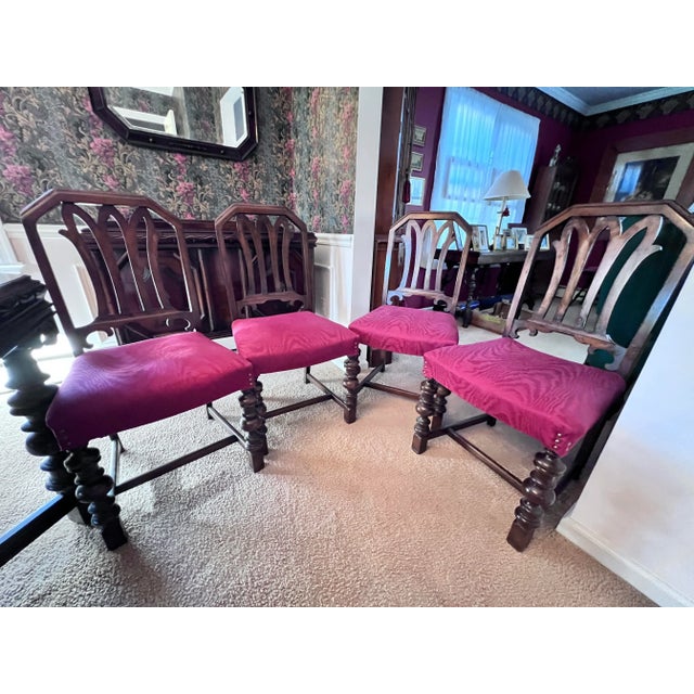 Jacobean Revival Mahogany Dining Table W/Leaves and Pads, Plus 6 Chairs - Set of 7 For Sale - Image 4 of 8