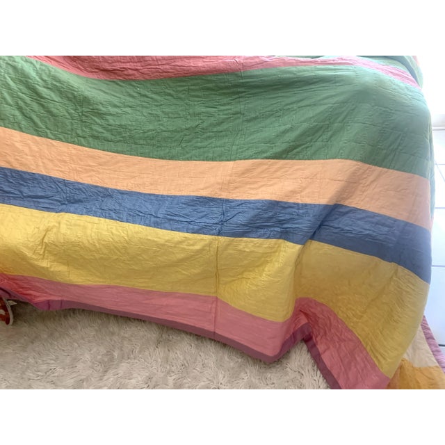 Vintage Hand Stitched Multicolor Square Patches Quilt 89” X 81” For Sale In Miami - Image 6 of 12