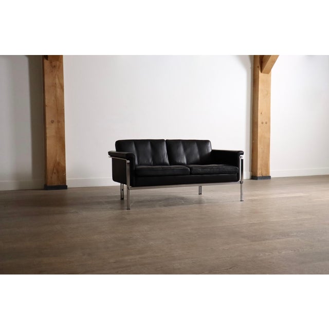 Kill International Vintage Model 6912 Two-Seater Sofa in Black Leather by Horst Brüning for Kill International, Germany, 1967 For Sale - Image 4 of 13
