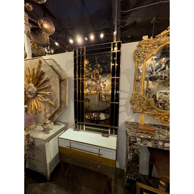 Modern Italian Designer Black Glass and Polished Brass Mirrors For Sale - Image 4 of 6
