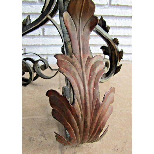 1920s French Art Deco Wrought Iron Scrollwork and Leaves Tripod Floor Lamp and Shade For Sale - Image 16 of 17