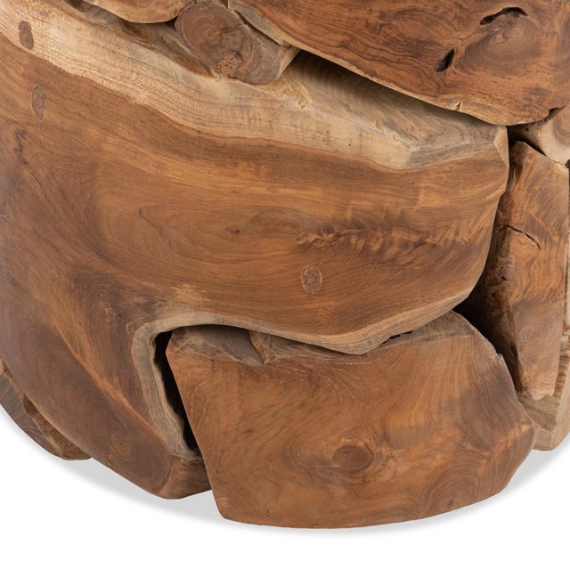 Organic Teak Fragment Drum Side Table For Sale - Image 4 of 6