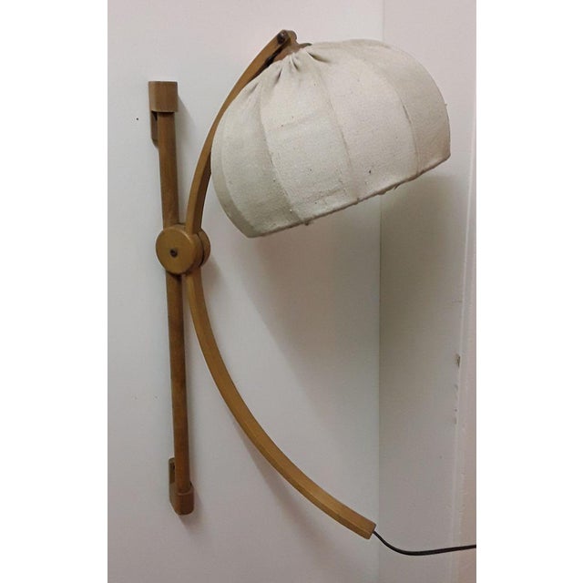 Wood Light Oak Sconce with Beige Wool Shade, 1970s For Sale - Image 7 of 8