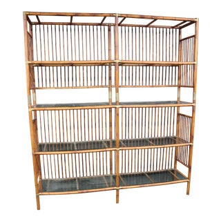 Mid Century Bamboo & Brass Etagere For Sale