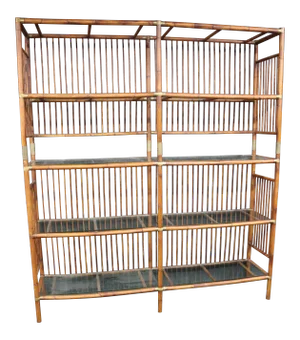 Mid Century Bamboo & Brass Etagere