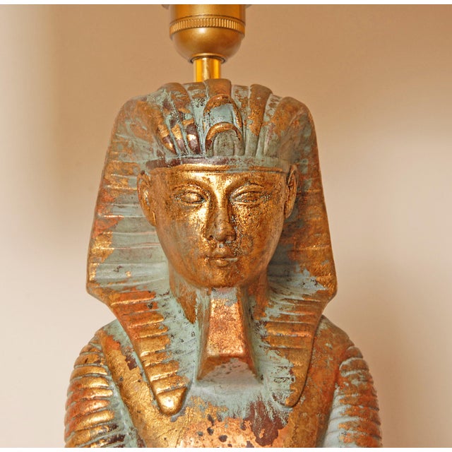 Gold Vintage Italian Lamps Ceramic Figural Table Lamps King Tut and Cleopatra - A Pair For Sale - Image 8 of 13