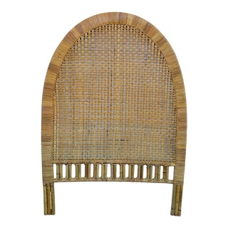 Vintage 1970s Twin Arch Rattan Boho Headboard For Sale