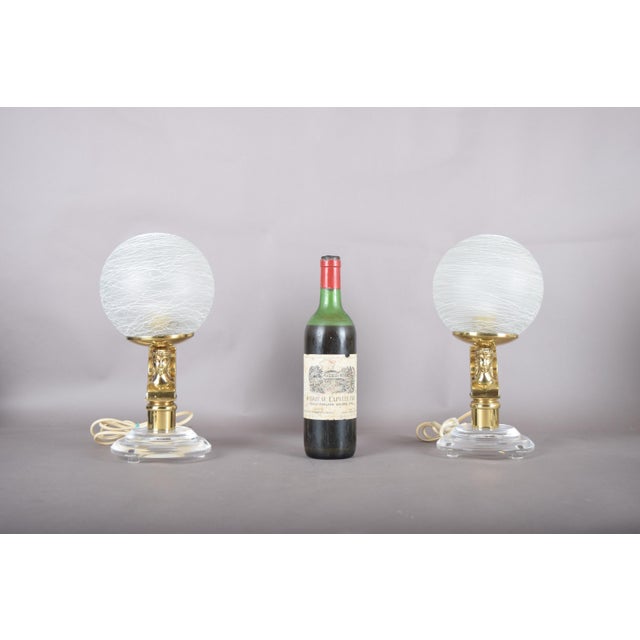 Winged Figure Table Lamps with Frosted Glass Globes, 1980s, Set of 2 For Sale - Image 11 of 15