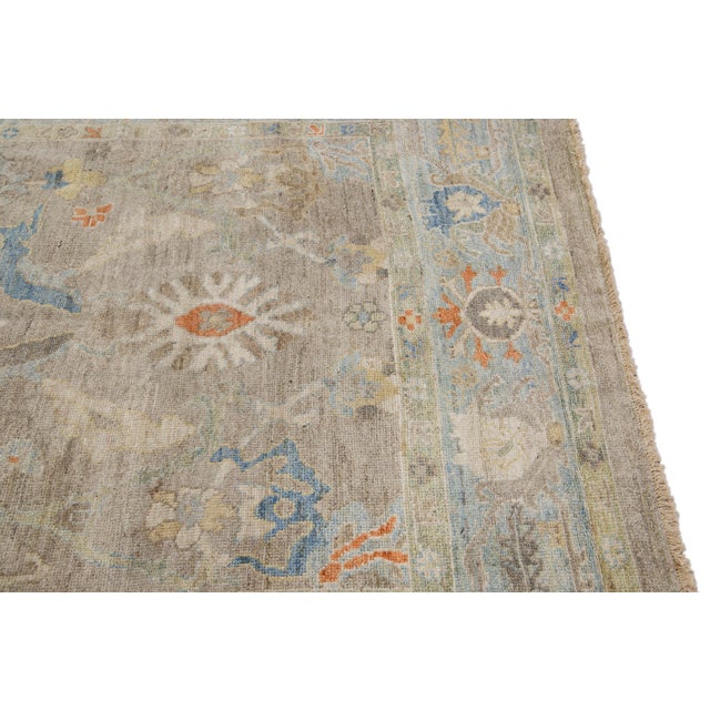 6 X 10 Modern Hand-Knotted Sultanabad Brown Wool Rug With Floral Design For Sale - Image 4 of 13