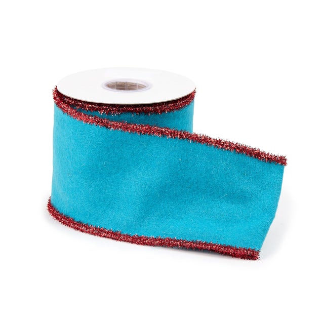 Traditional Blue Wool andRed Wired Ribbon (Set of 2) For Sale - Image 3 of 3