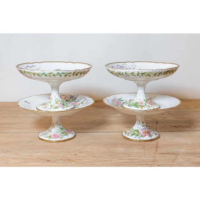 Ceramic Mid 20th Century English Porcelain Compotes and Plates with Floral Décor and Gilt Trim For Sale - Image 7 of 12
