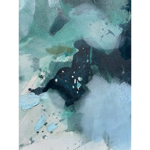 Original Contemporary Abstract Painting in Dark Green, Teal & Soft Blue by American Lyrical Abstractionist Stacey Warnix For Sale In Austin - Image 6 of 11