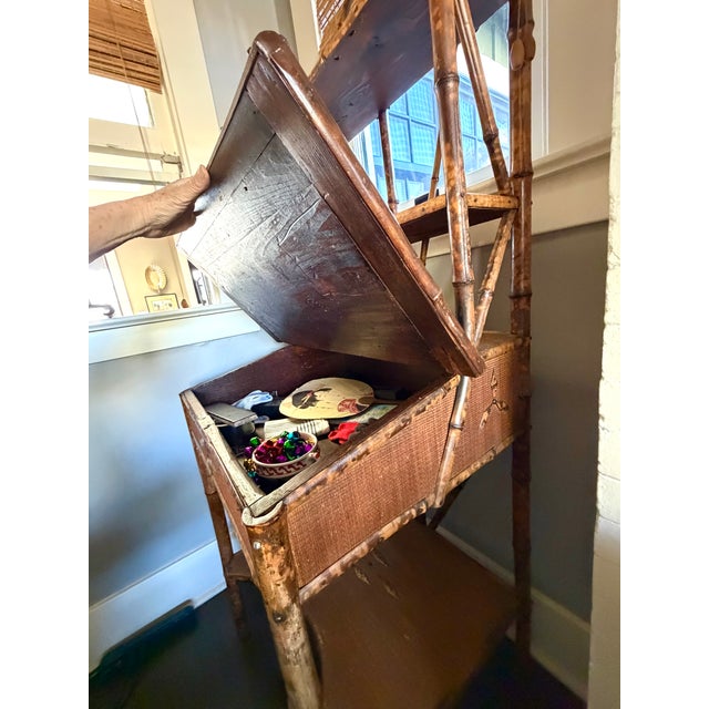 Late 1900's Tortoise Shell Bamboo Secretary Rare intriguing piece, bamboo frame with shelves (3 small top) (1 large...