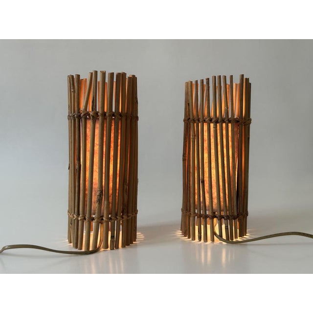 Vintage Bamboo Bedside Table Lamps by Louis Sognot, Germany, 1980s, Set of 2 For Sale - Image 10 of 18