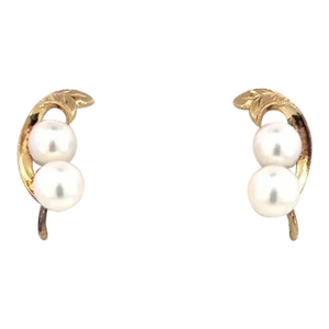 1990s Mikimoto Estate Akoya Pearl Earrings 14k Y Gold 6.44 mm, 2 pieces