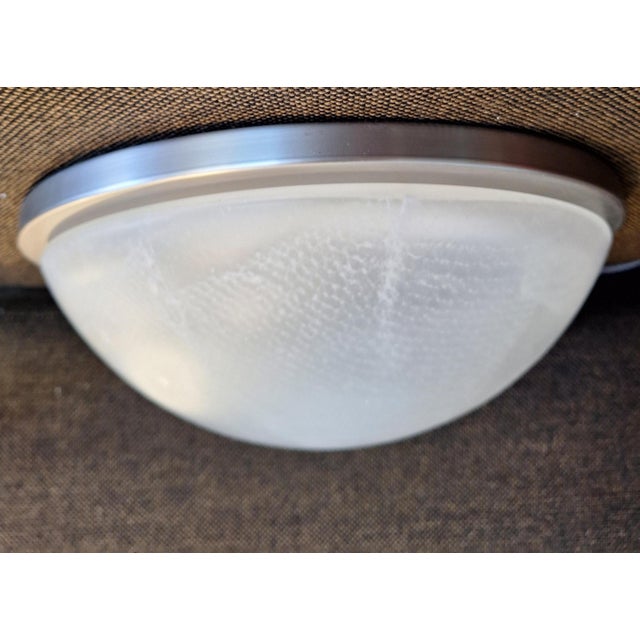 Metal Vintage Ceiling Lamp with Stainless Steel Frame and White Mottled Glass Shade by Putzler, 2000s For Sale - Image 7 of 9