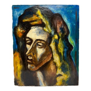 Abstract Fauvist Ancient Figurehead Original Oil Painting on Board For Sale