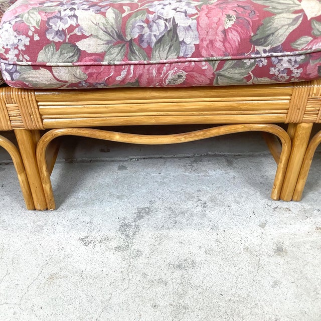 Vintage Palm Beach Style Rattan Sofa With Architectural Lattice Back For Sale - Image 18 of 18