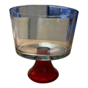 Mid Century Modern Vintage Med Punch Bowl Valentine’s Day Clear Glass Red