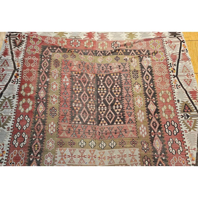 Vintage Anatolian Turkish Kilim Gallery Rug, Flat-Woven Geometric Pattern, Brick Red & Ivory, 6x14 For Sale - Image 12 of 15